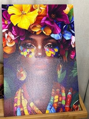 Vibrant Floral Crown Portrait Canvas Art